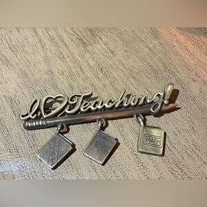 Vintage Jonette Jewelry Charming Pewter 'I Love Teaching' Brooch